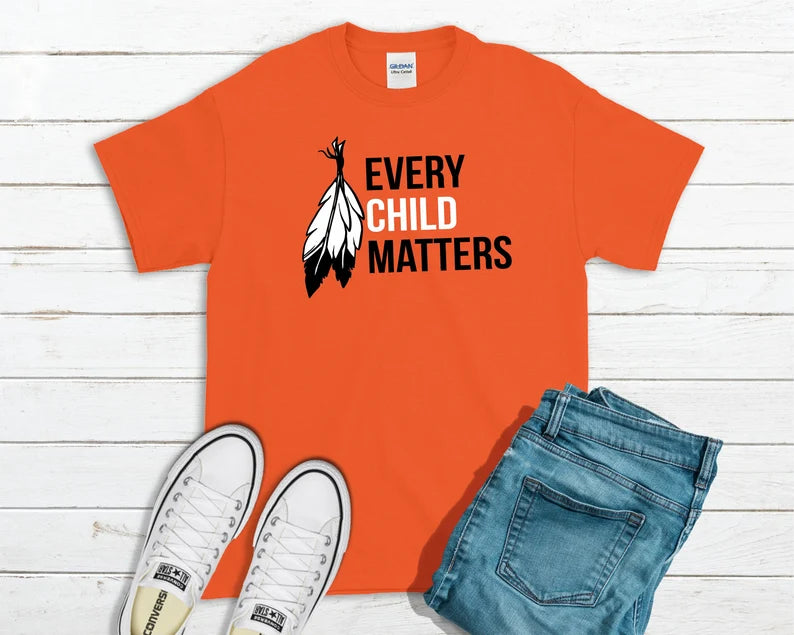 EVERY CHILD MATTERS ORANGE SHIRT - FEATHERS