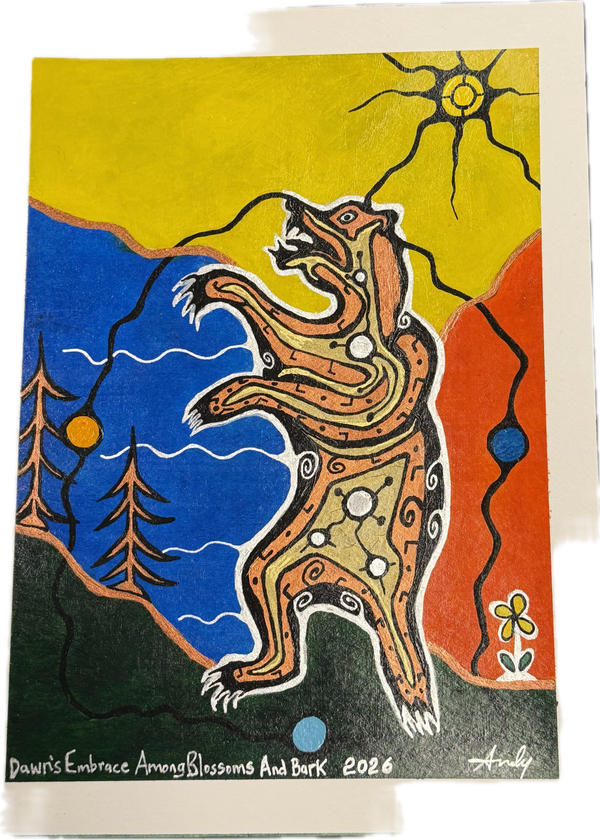 Original Painting- Dawn's Embrace Among Blossoms and Bark