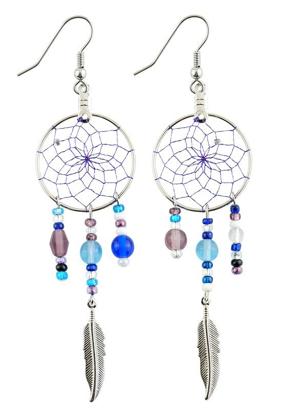 1" MAGICAL DREAM CATCHER EARRING - PURPLE