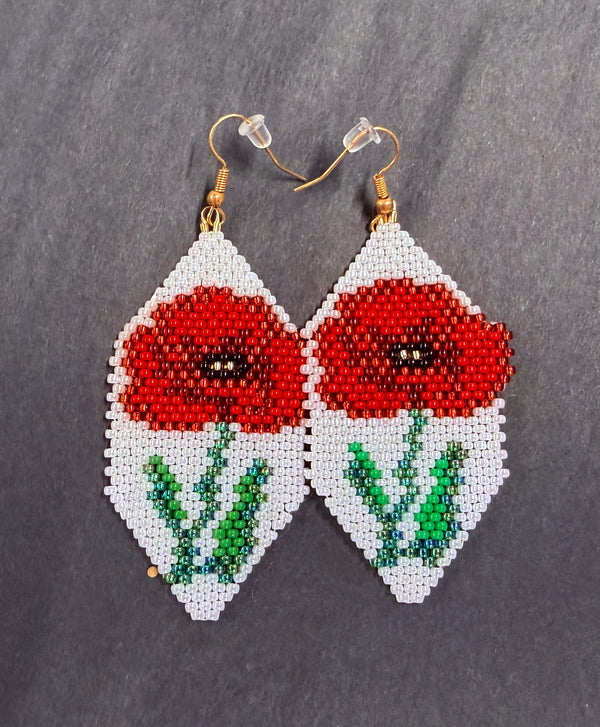 Brick Stitch Poppy Earrings