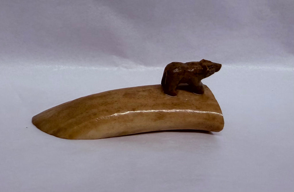 Soap Stone Carving- Miniature bear on soapstone- by Teyo Hill