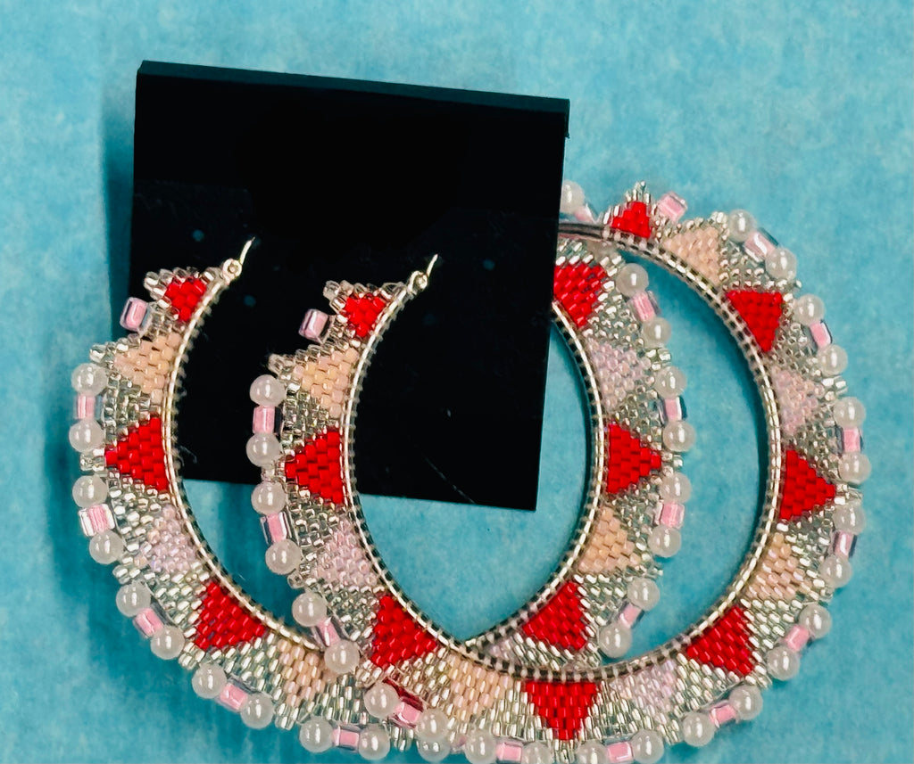 Pink and Red Hoop Earrings