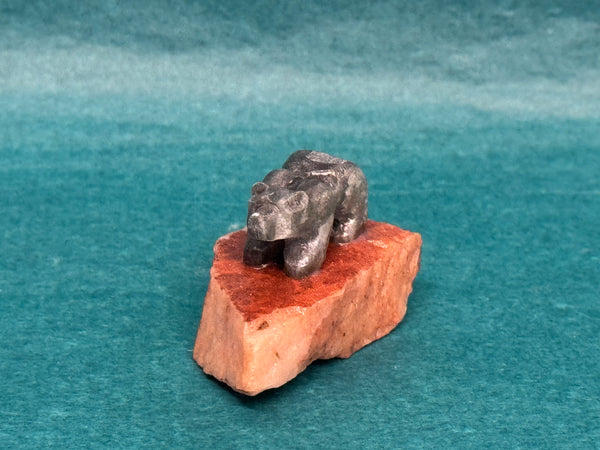 Soap Stone Carving -  Miniature on Stone Chip Base Bear by Teyo Hill