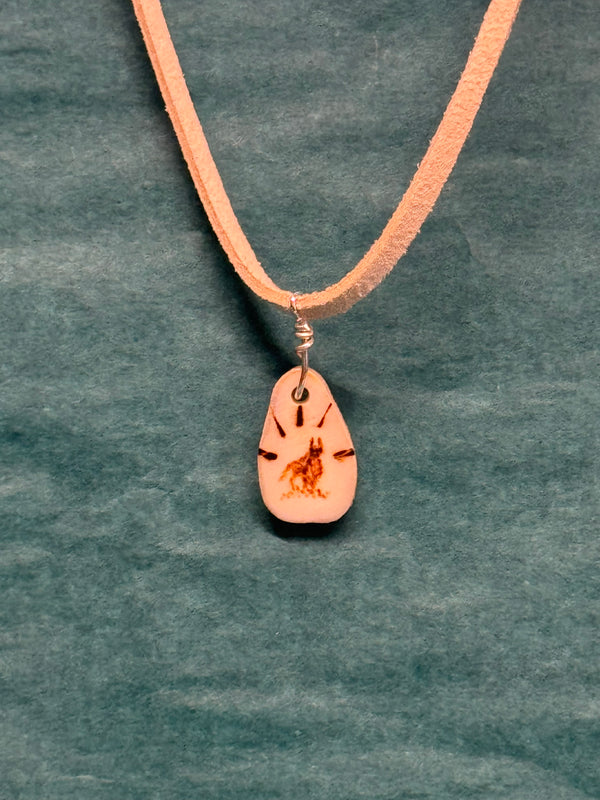 Necklace - Bone Burned White Tail Buck Deer Antler  - Wolf -  by Teyo Hill
