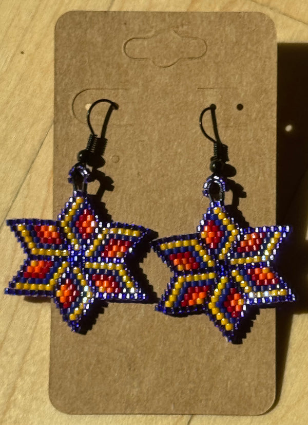 Purple Star Design Beaded Earrings by Elise Williams