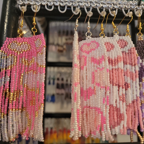 PINK HEART FRINGE EARRINGS